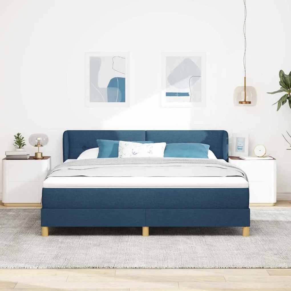 Cama Box Spring com Colchão - Azul, 180x200 cm, Tecido