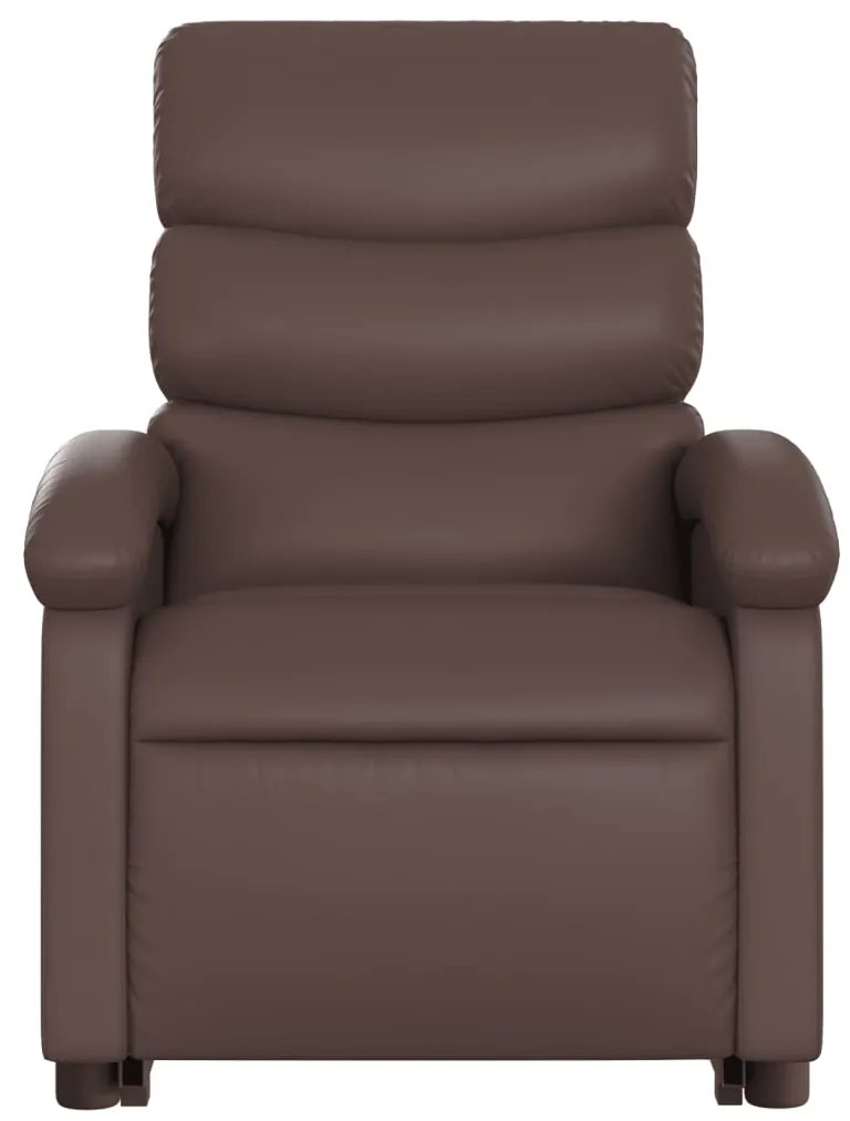 Poltrona massagens reclinável elevatória couro artif. castanho
