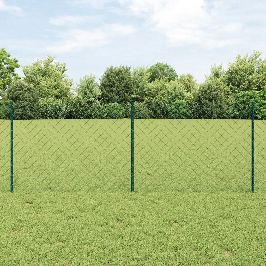 Cerca de Cadeia com 10 Postes em U Verde 0.8x10 m Aço