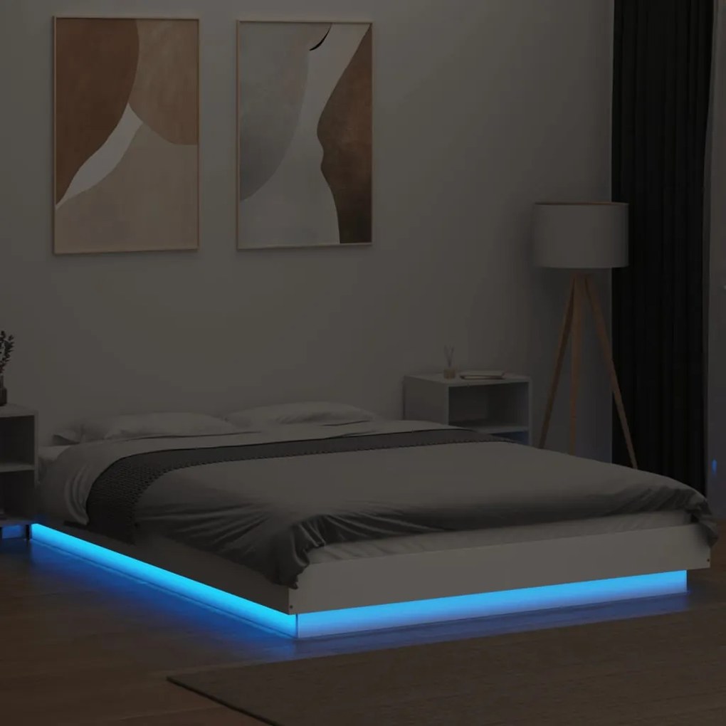 Estrutura cama c/ luzes LED 120x190 cm derivados madeira branco