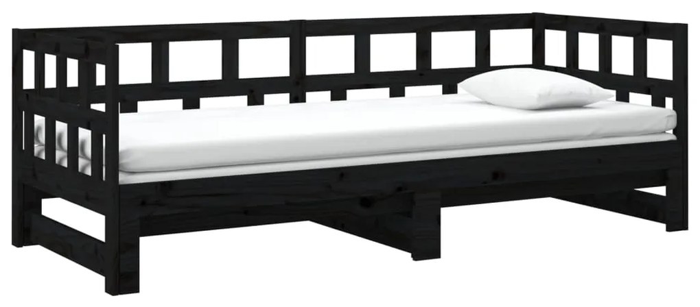 Estrutura sofá-cama de puxar 2x(90x200) cm pinho maciço preto