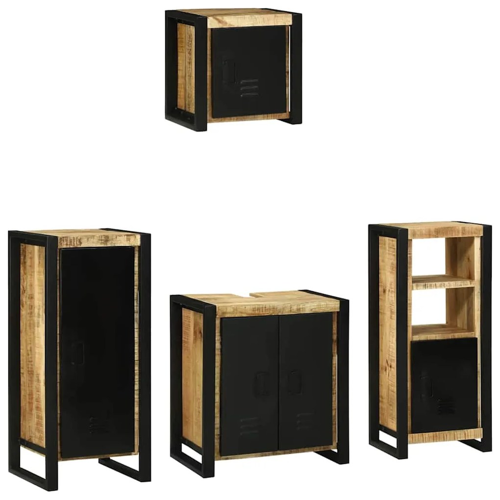 Conjunto de Móveis para Banheiro 4 pcs Madeira de manga maciça