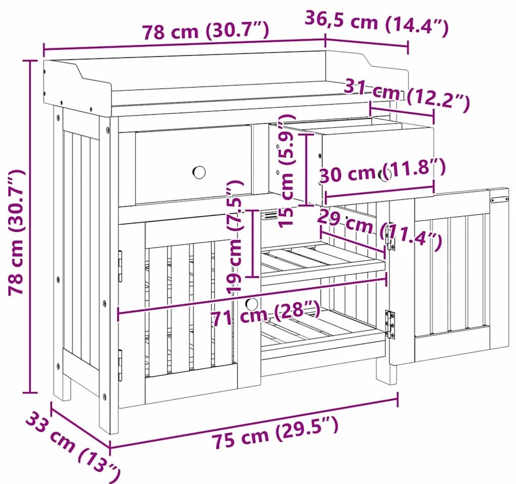 Armário de Jardim com gaveta com armazenamento com porta Castanho 78 x