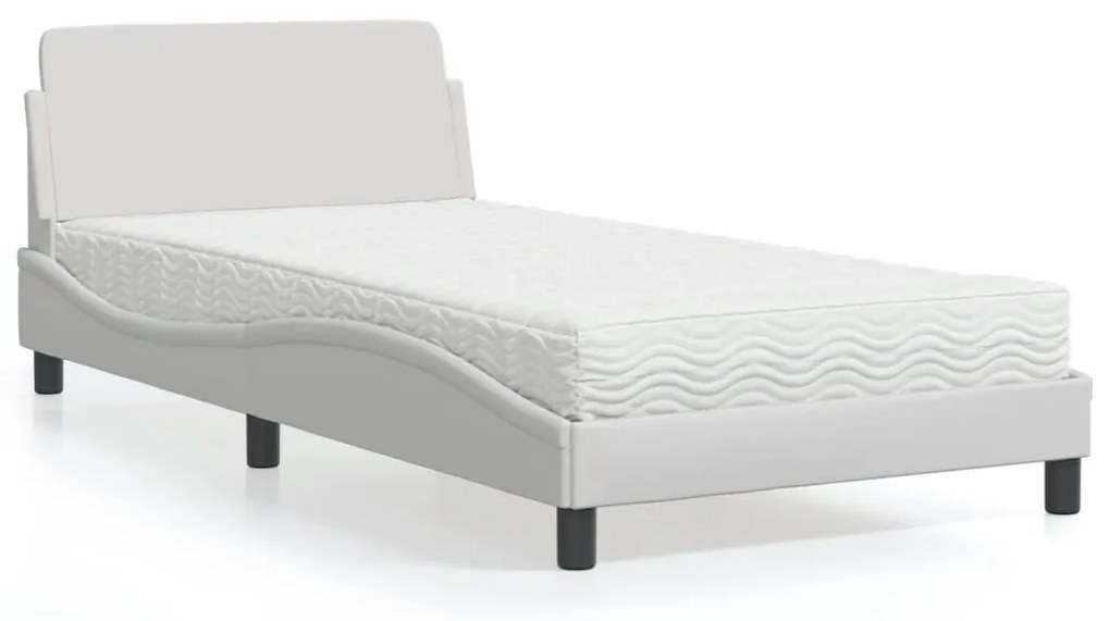 vidaXL Cama com colchão 100x200 cm couro artificial branco