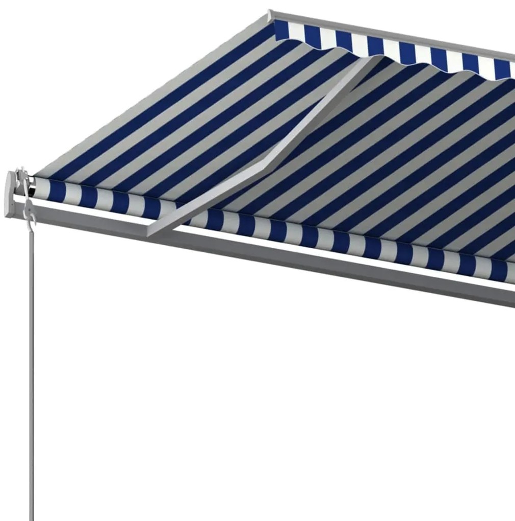 Toldo retrátil automático com postes 6x3 m azul e branco
