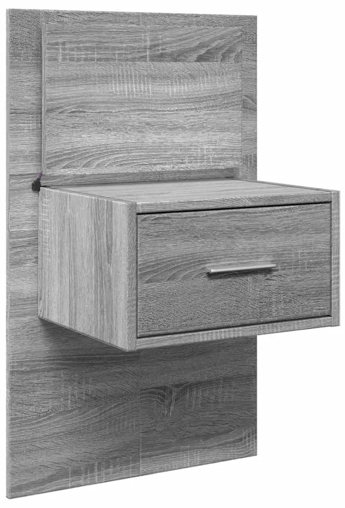 Mesa de cabeceira de parede com luzes LED cinzento sonoma
