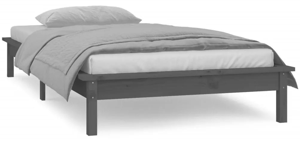 Estrutura de cama c/ luzes LED 90x200cm madeira maciça cinzento