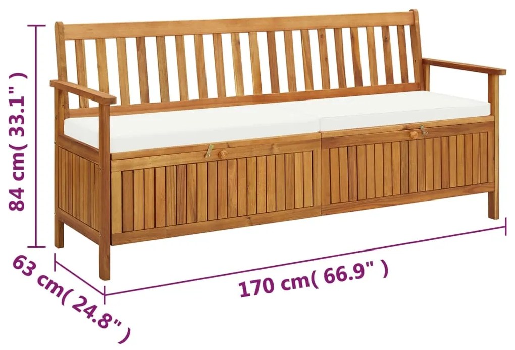 Banco de arrumação c/ almofadão 170cm madeira de acácia maciça