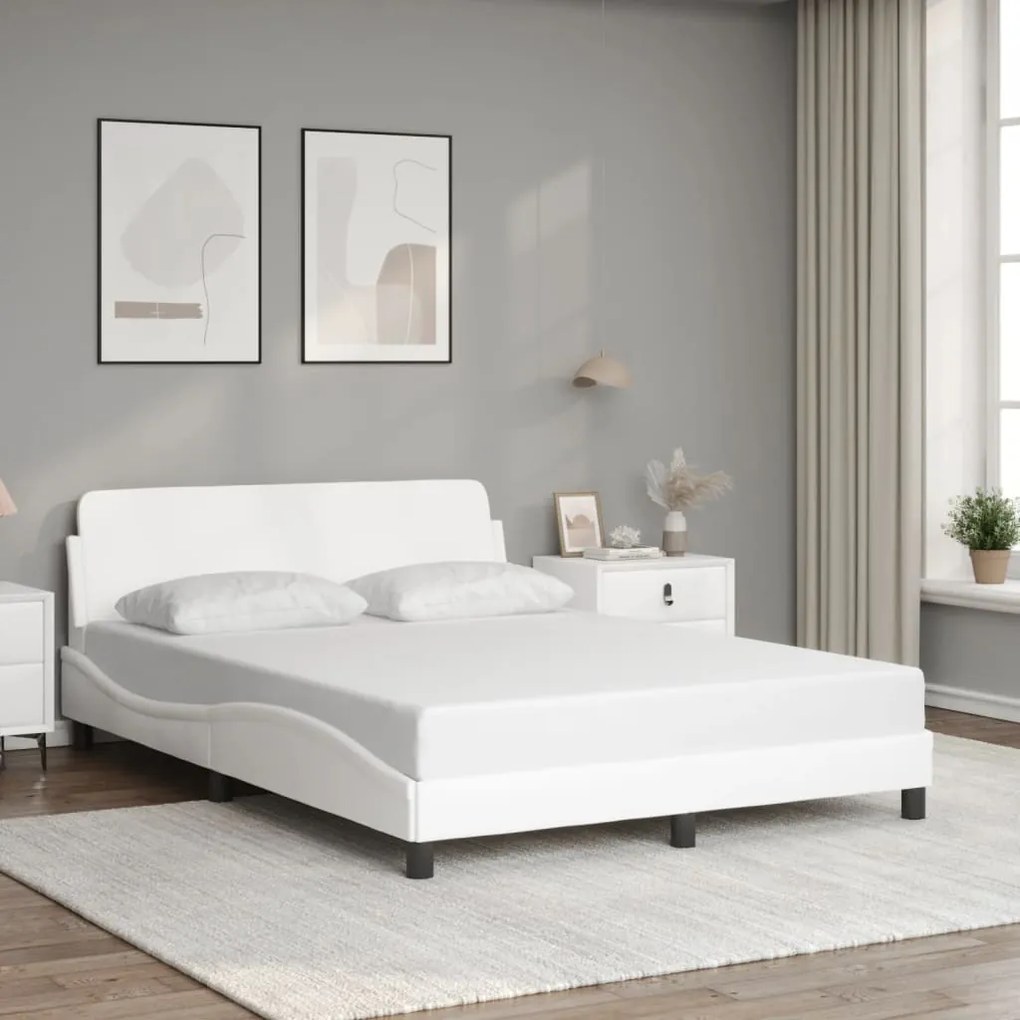 Estrutura cama c/ cabeceira 120x200 cm couro artificial branco