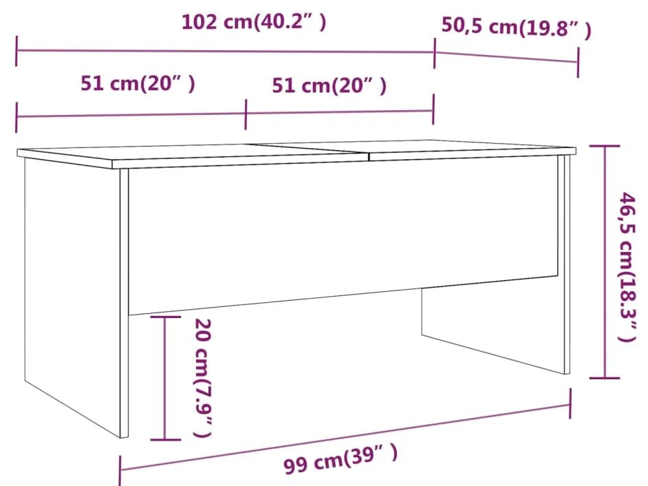 Mesa de centro 102x50,5x46,5 cm madeira processada preto