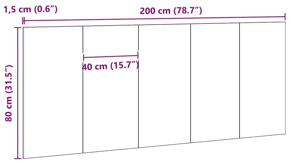 Cabeceira de Cama vidaXL Preto Carvalho 200x1,5x80 cm Madeira Reforçad