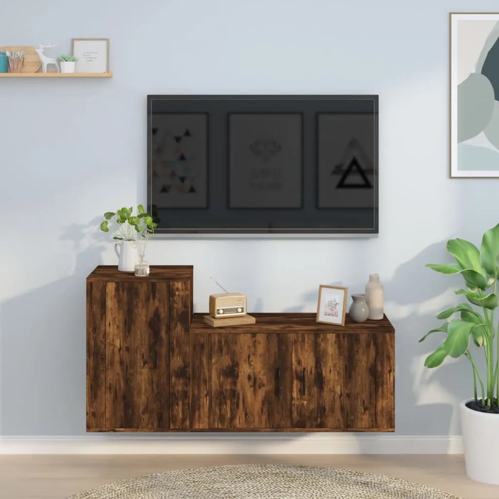 vidaXL Conjunto móveis de TV 2pcs madeira processada carvalho fumado
