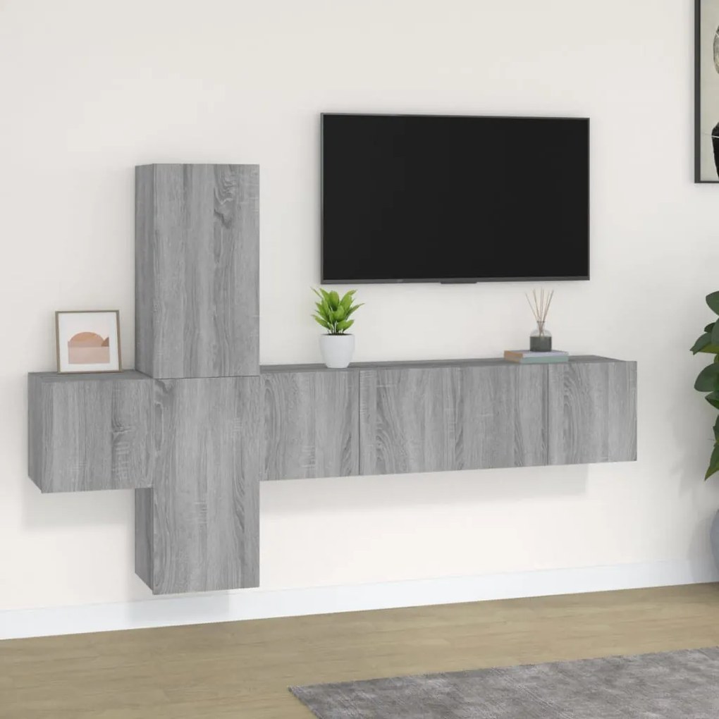 vidaXL Conjunto móveis de TV 5 pcs madeira processada sonoma cinza