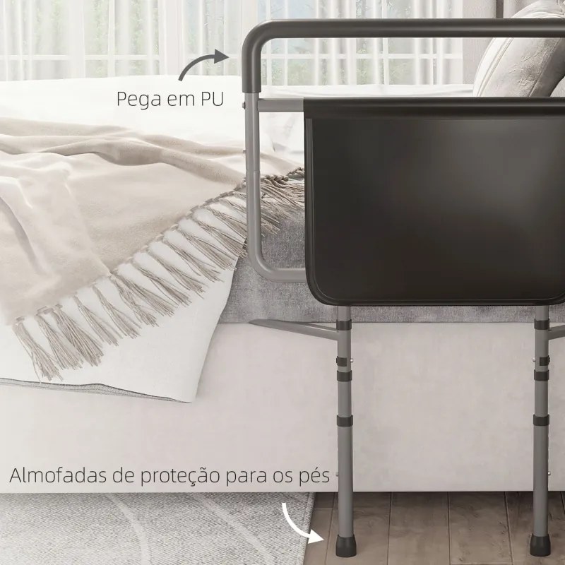 Grade para Cama de Adultos Guarda de Segurança para Cama com Altura Ajustável com Bolso de Armazenamento 71x61x86-104 cm Cinza