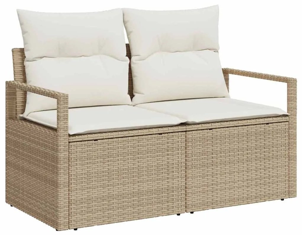 Conjunto de Sofá de Jardim vidaXL com Almofadas Bege Rattan Poliéster
