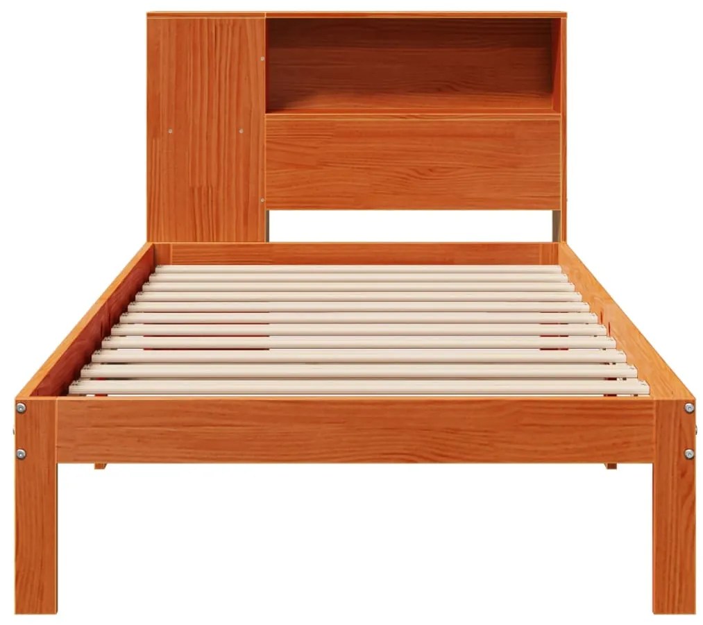 Cama com estante sem colchão 90x200cm pinho maciço castanho-mel