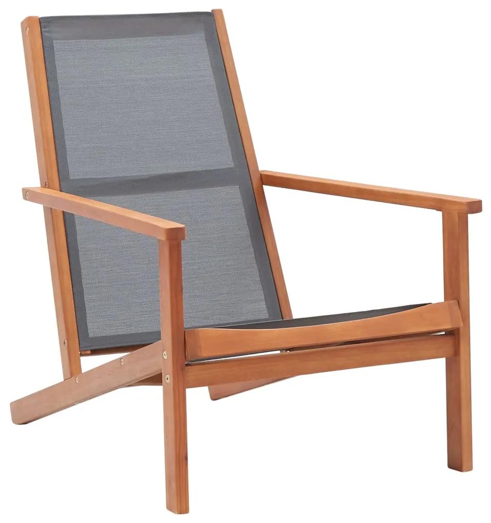 48695 vidaXL Cadeira lounge de jardim eucalipto maciço e textilene cinzento
