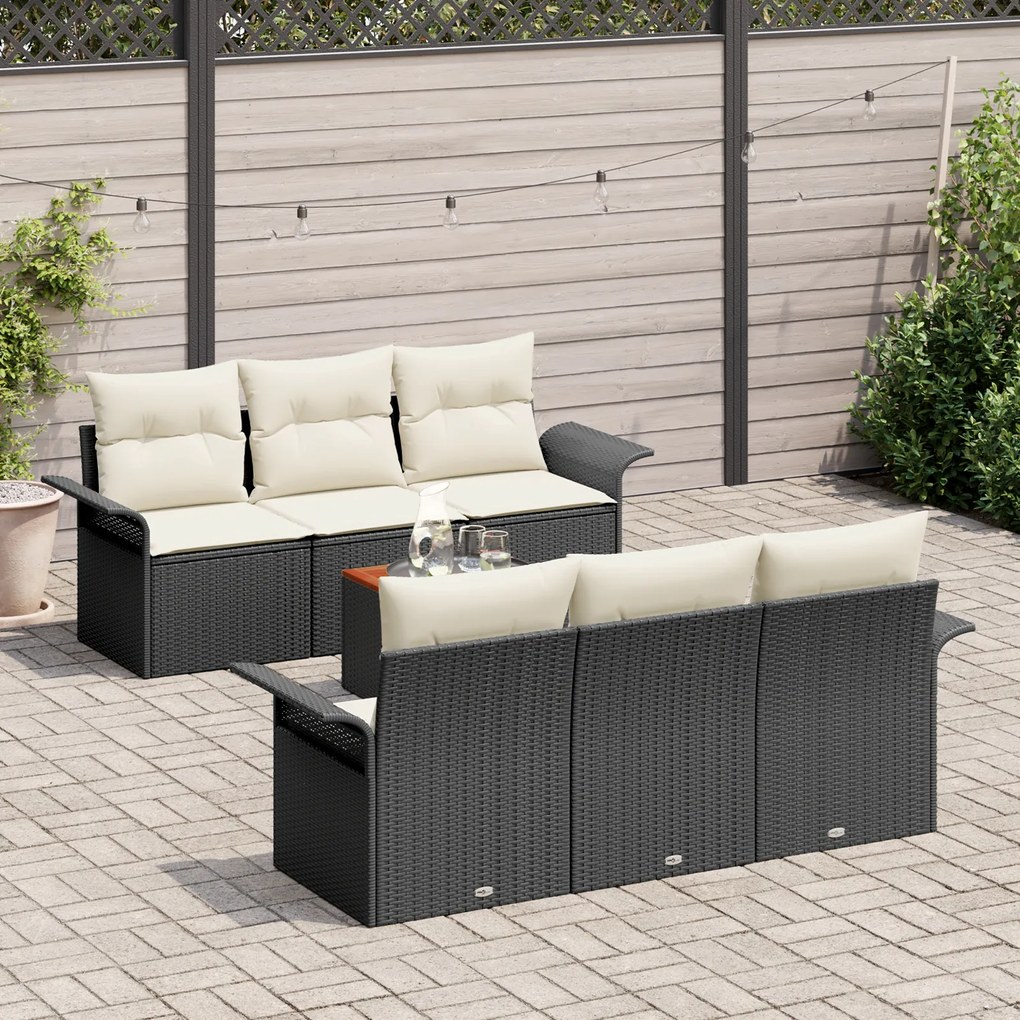 Conjunto de Sofás de Jardim de 7 Peças com Almofadas Preto Rattan Poli
