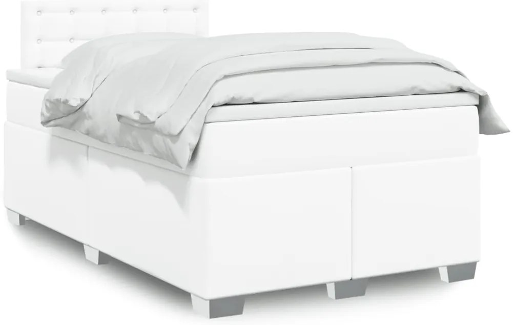 Cama boxspring com colchão 120x190 cm couro artificial branco
