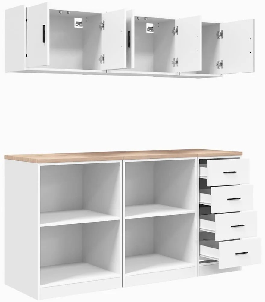 Armários de garagem 6 pcs derivados de madeira branco