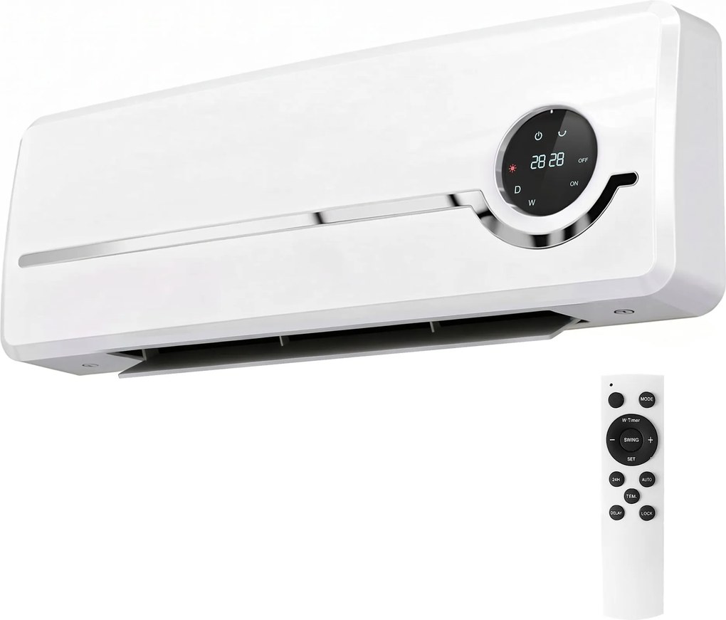 HOMCOM Aquecedor Elétrico de Baixo Consumo de Parede 2000W com 3 Modos Ecrã LED Termostato Temporizador e Oscilação Branco | Aosom Portugal