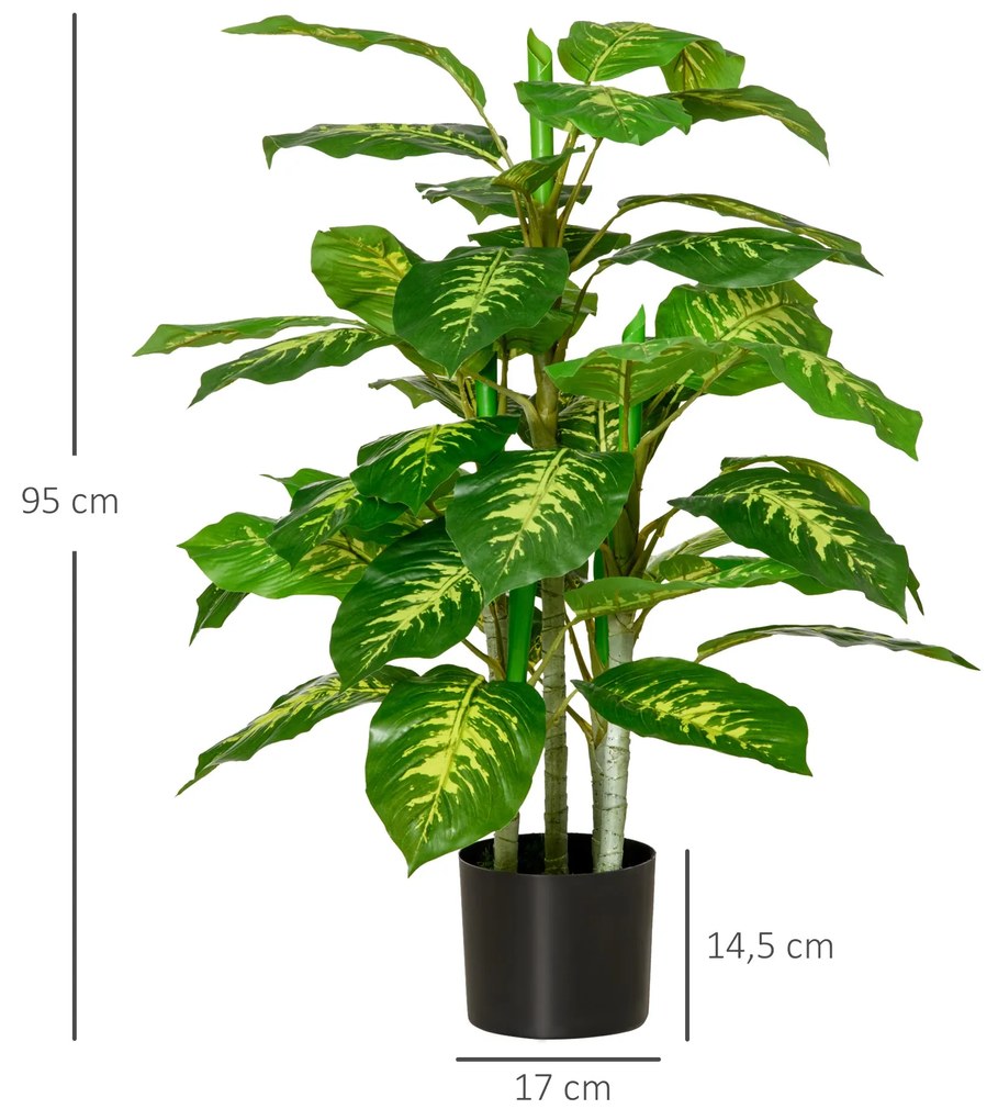 HOMCOM Planta Artificial Aglaonema Planta Sintética de 95cm com 42 Fol