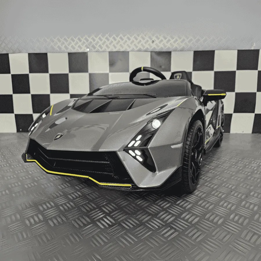 Carro elétrico para crianças LAMBORGHINI AUTÉNTICA 12V, Pneus Borracha, Assento pele, Luzes CINZA METÁLICO