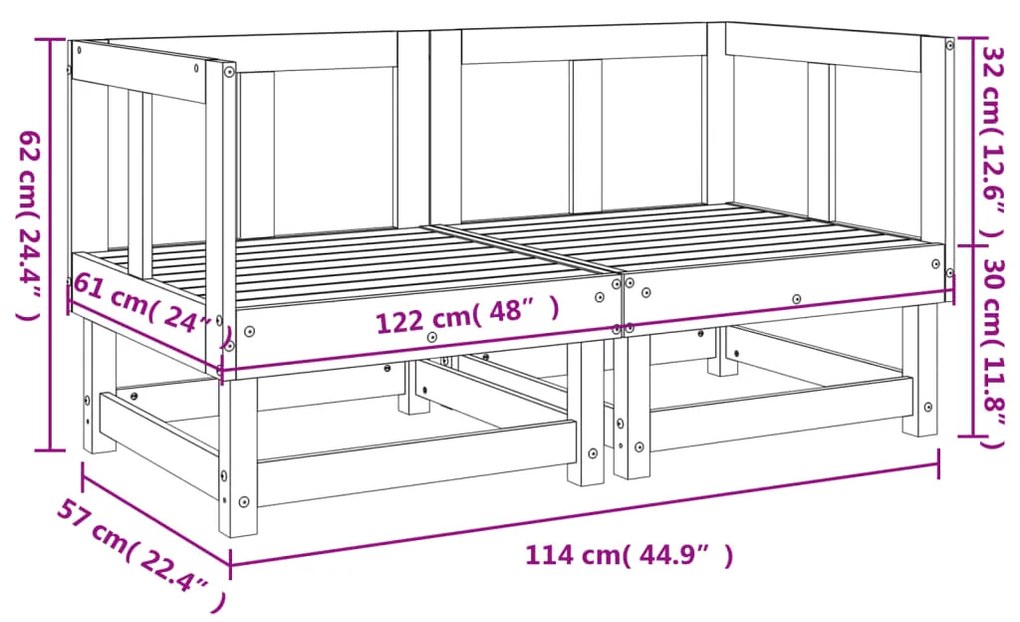 Sofás de canto para jardim 2 pcs madeira de pinho maciça