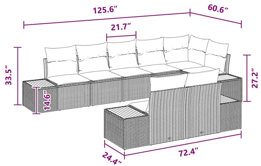 Conjunto de Sofá de Jardim com 8 Peças e Almofadas - Vime Poliéster Pr