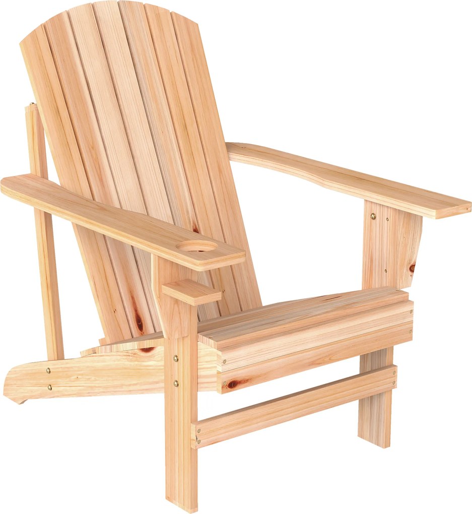 Outsunny Cadeira Adirondack de Madeira Cadeira de Jardim com Apoio para os Braços Encosto Alto para Terraço 72,5x97x96cm Natural | Aosom Portugal