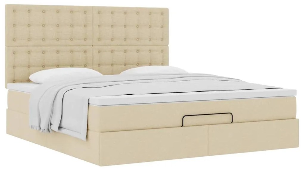 Estrutura de cama otomana com colchão tecido creme 160x200cm