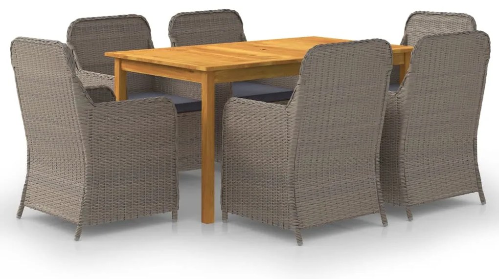 7 pcs conjunto de jantar para jardim castanho