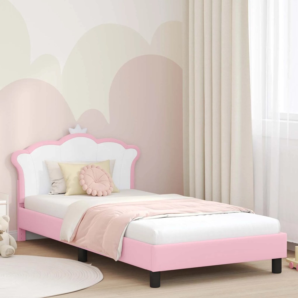 vidaXL Estrutura de Cama Infantil com Cabeceira Rosa 90 x 190 cm PU