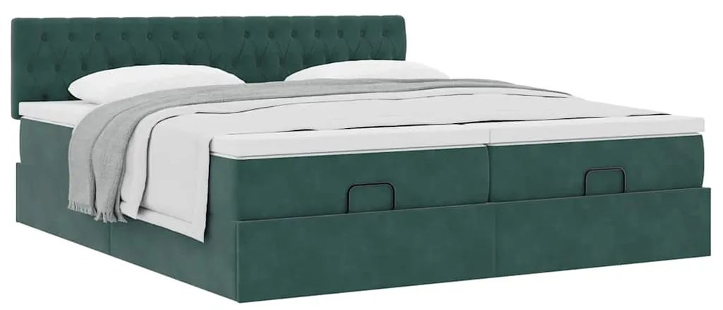 Estrutura de cama otomana com colchão verde escuro veludo