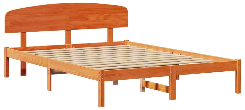 Estrado de Cama com Cabeceira Castanho Encerado 140x200 cm Madeira Sól