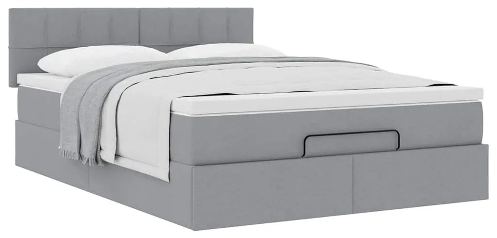 Cama otomana com colchão 140x190 cm tecido cinzento claro