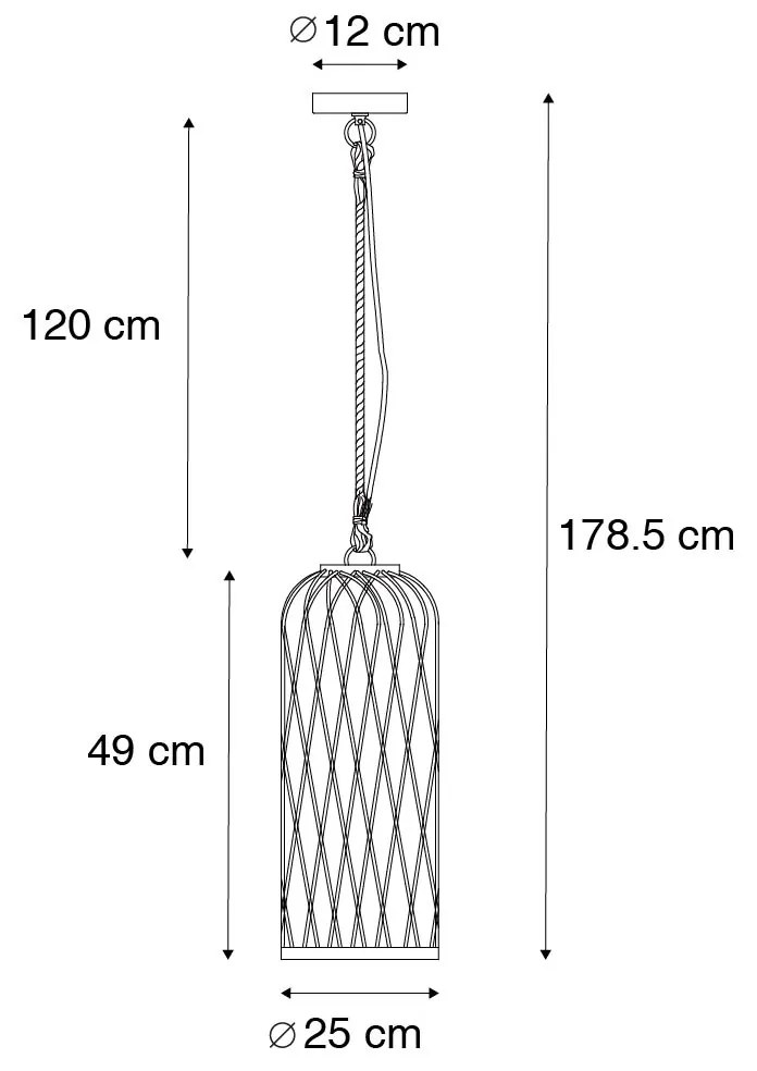 Candeeiro de suspensão rústico para exterior em vime 25 cm - Calamus Rústico