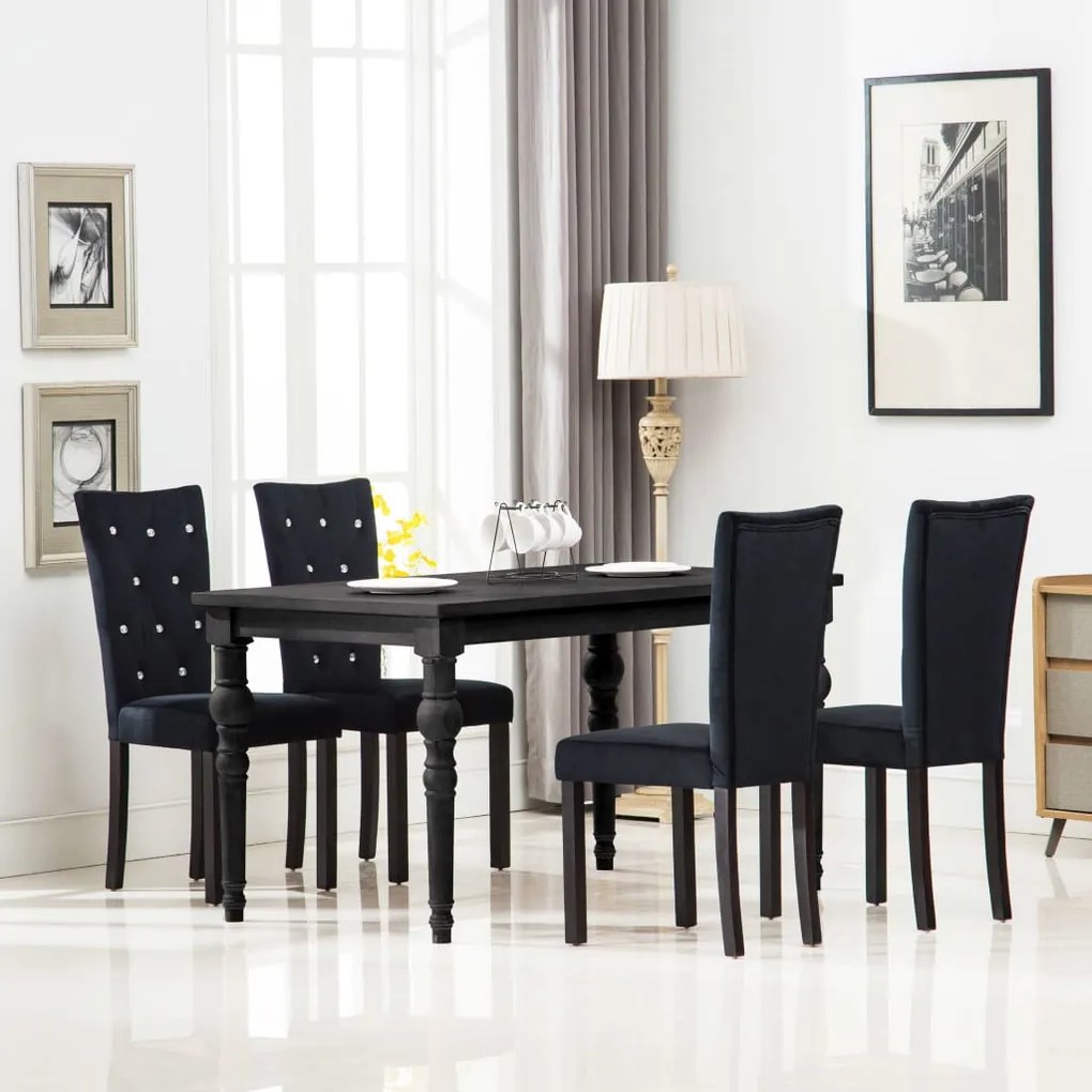 vidaXL Cadeiras de jantar 4 pcs veludo preto
