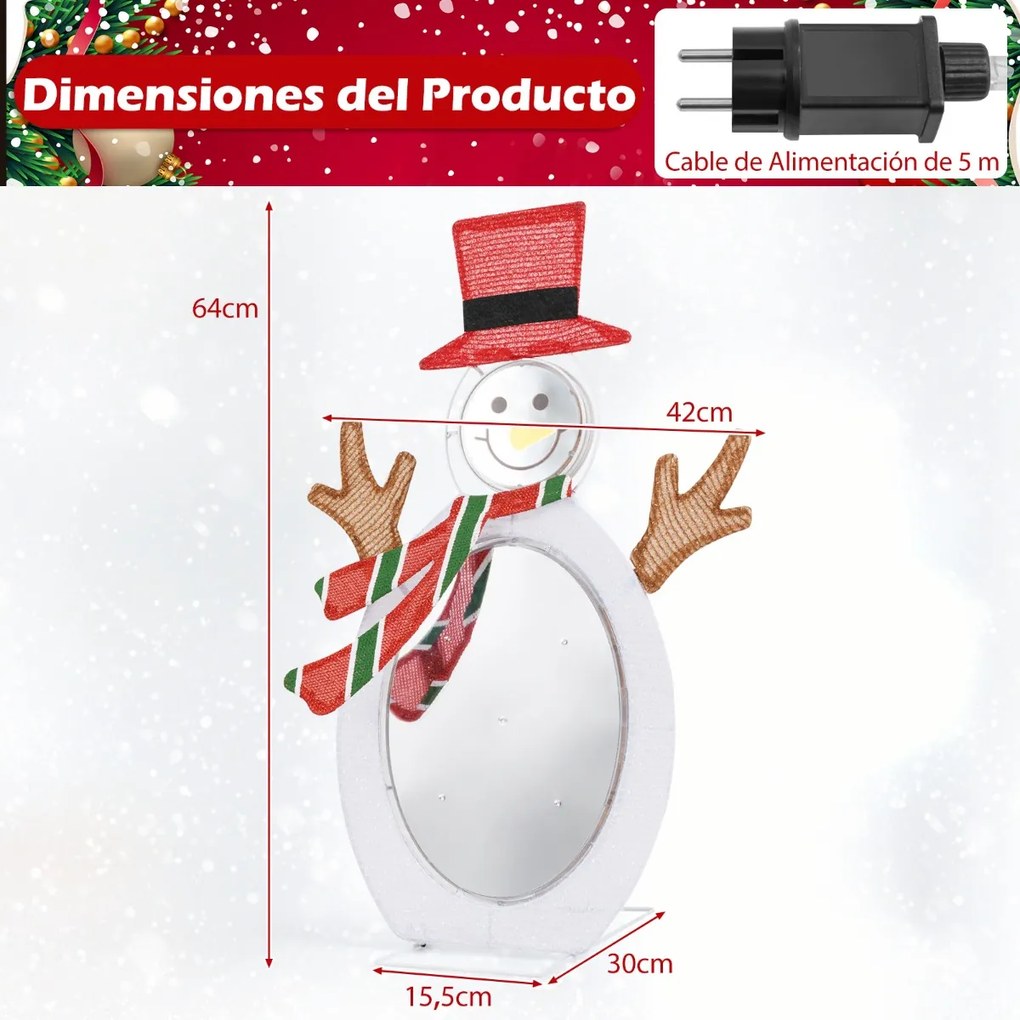 Boneco de neve Decoração de Natal pré-iluminado com 2 luzes de túnel Chapéu e Cachecol interior e exterior 42 x 30 x 64 cm branco