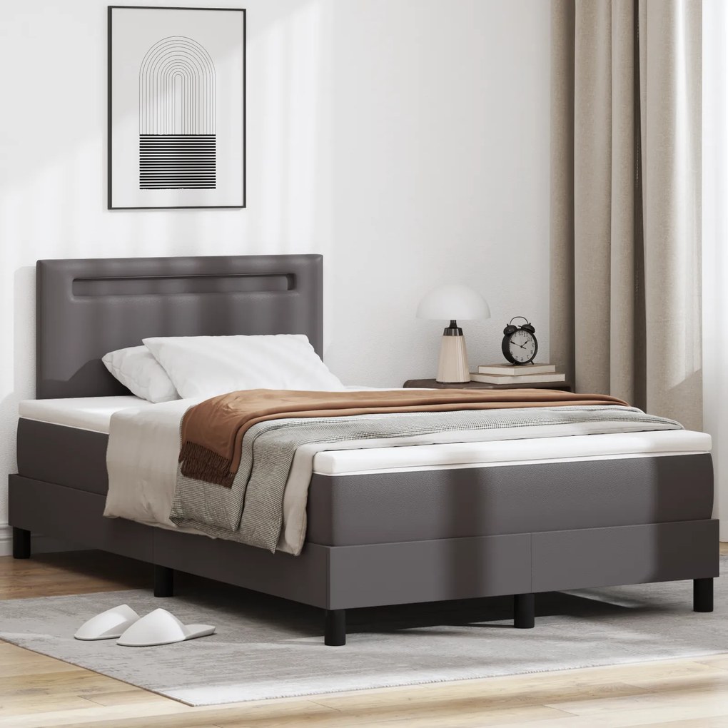 Cama Box vidaXL com Colchão Cinza 120x200 cm em Couro Sintético