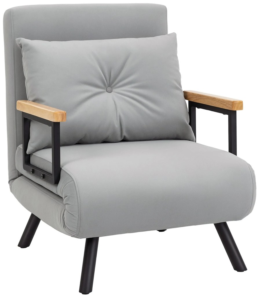 Poltrona Convertível em Cama Poltrona 3 em 1 Convertível em Cama com Encosto Ajustável em 5 Níveis 63x73x81 cm Cinza Claro