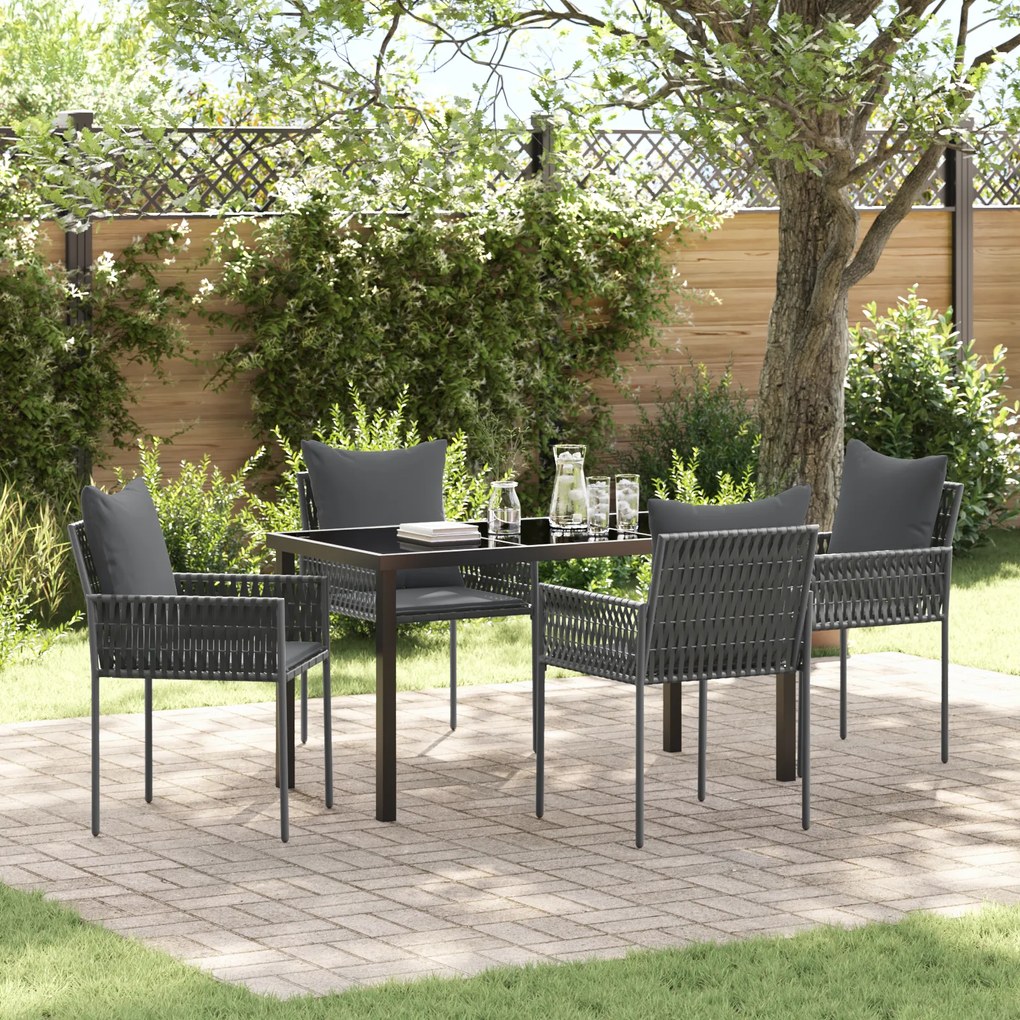 vidaXL Conjunto de Jantar de Jardim 5 Peças com Almofadas Preto Rattan
