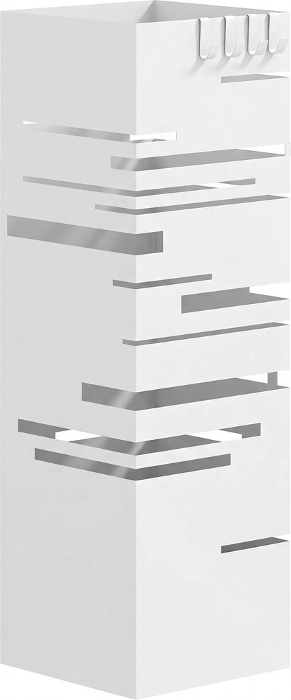 Suporte para Guarda Chuva Metálico com 4 Ganchos e Bandeja de Recolha de Gotas Removível  15,5x15,5x49 cm Branco