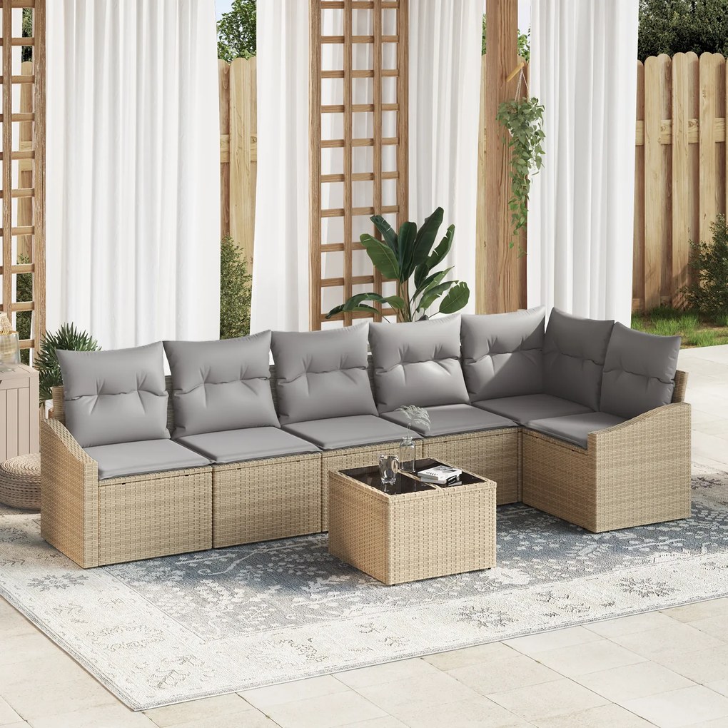 Conjunto de Jantar de Jardim com 7 Peças e Almofadas em Rattan Poliést