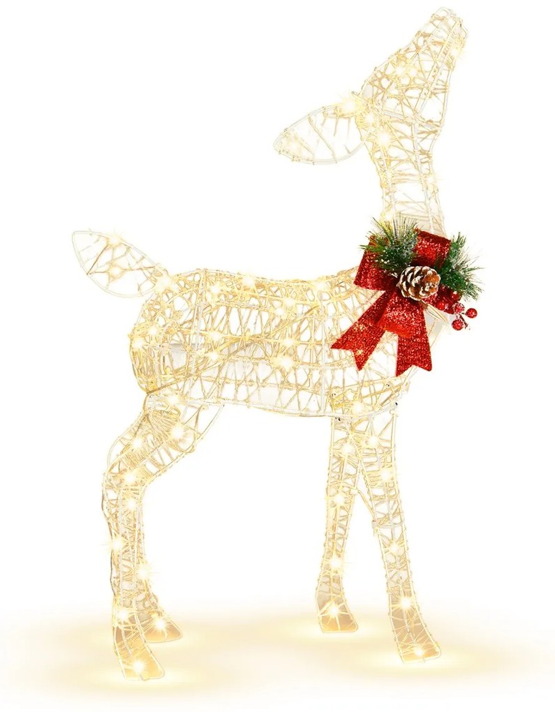 Rena de natal pré-iluminado pequeno com 50 luzes LED e 4 estacas de fixação para interiores e exteriores