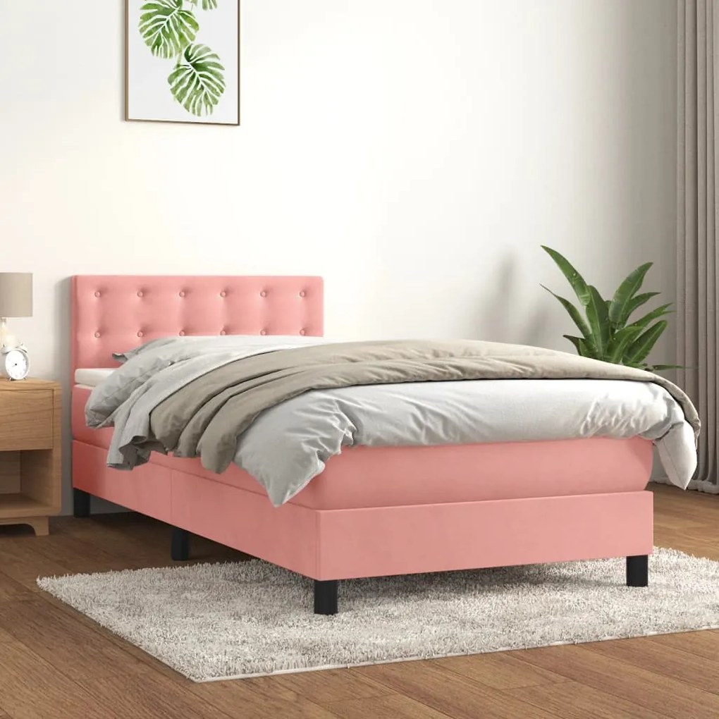 Cama com molas/colchão 90x190 cm veludo rosa