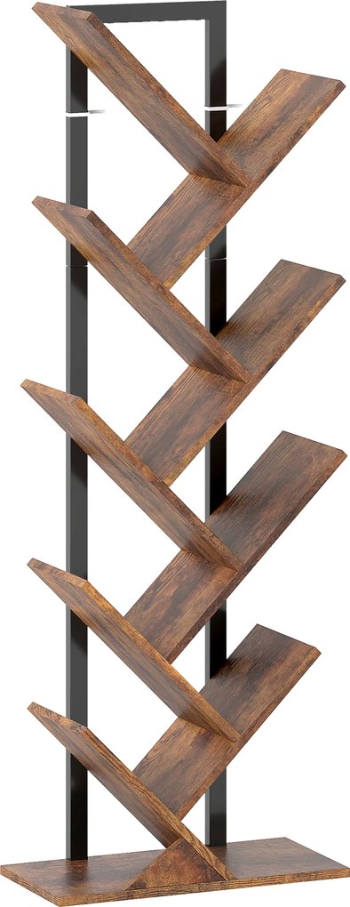 HOMCOM Estante em Forma de Árvore de 9 Níveis Móvel de Armazenamento Industrial com Estrutura em Aço 50x24x136 cm Castanho Rústico | Aosom Portugal