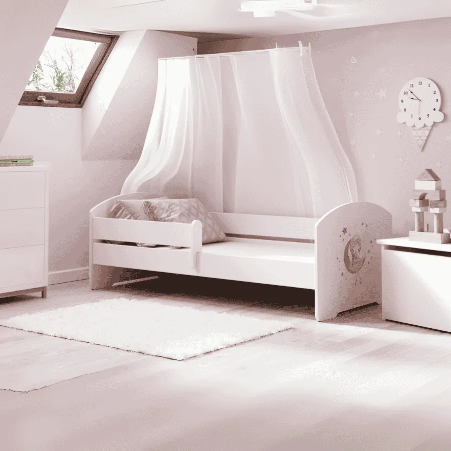 Cama infantil LUK princesa 160x80 branca com grades - colchão e estrado incluído