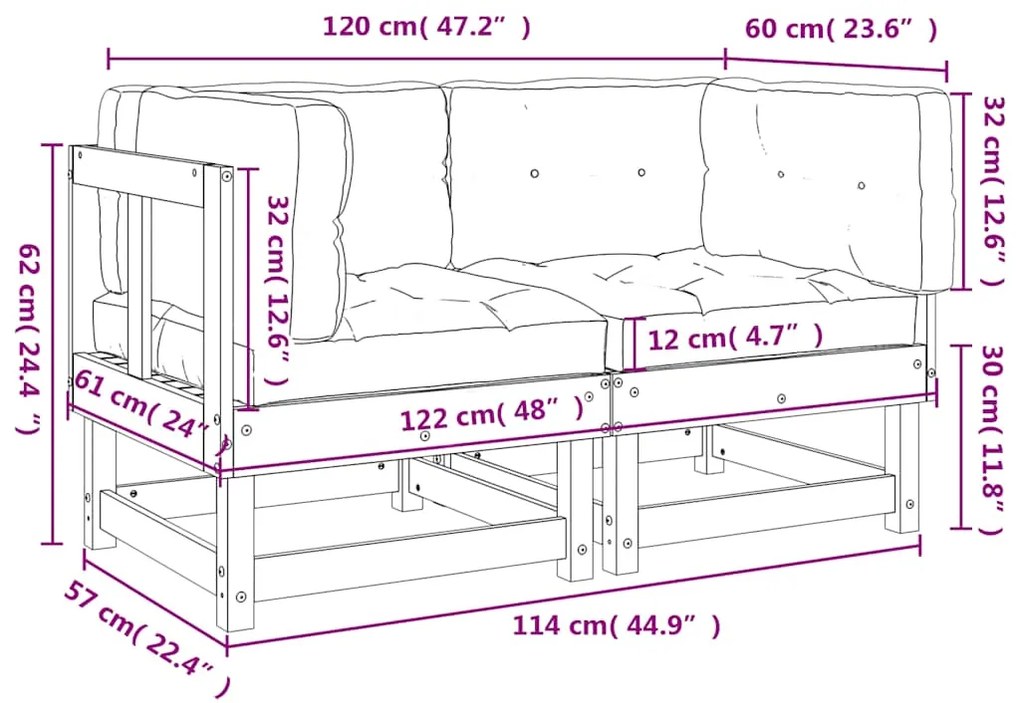 Sofás de canto com almofadões 2 pcs pinho impregnado