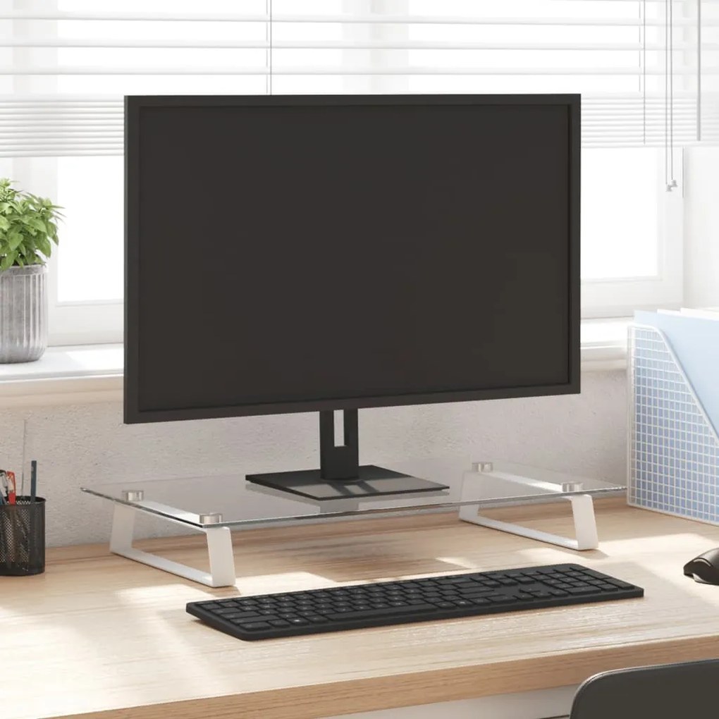 vidaXL Suporte para monitor 60x35x8 cm vidro temperado e metal branco